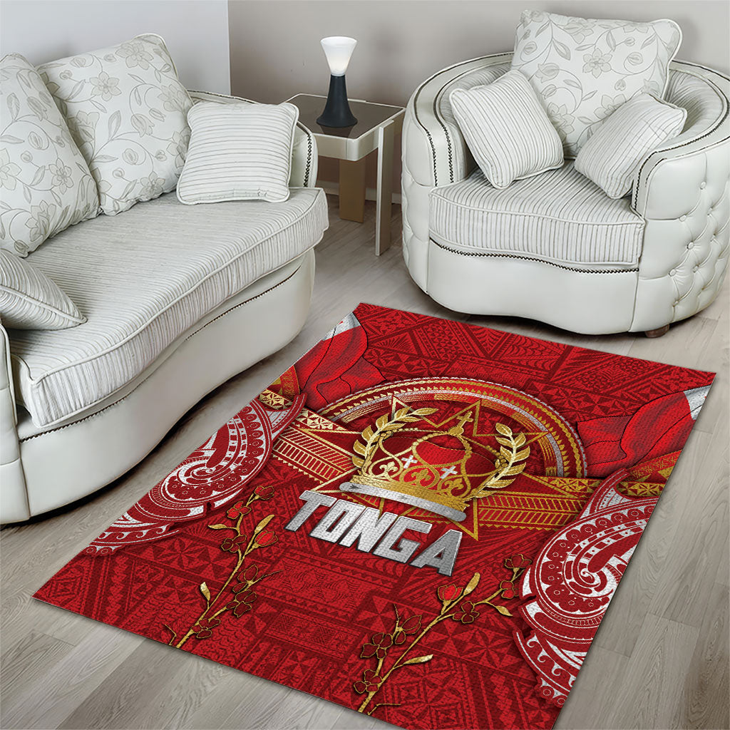 Tonga King's Birthday Area Rug Gold Royal Crown Tribal Patterns