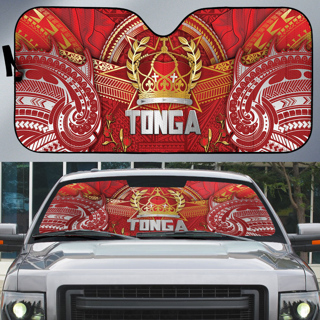 Tonga King's Birthday Auto Sun Shade Gold Royal Crown Tribal Patterns