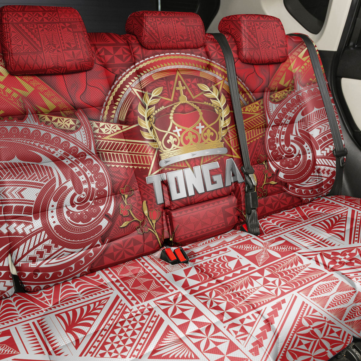Tonga King's Birthday Back Car Seat Cover Gold Royal Crown Tribal Patterns