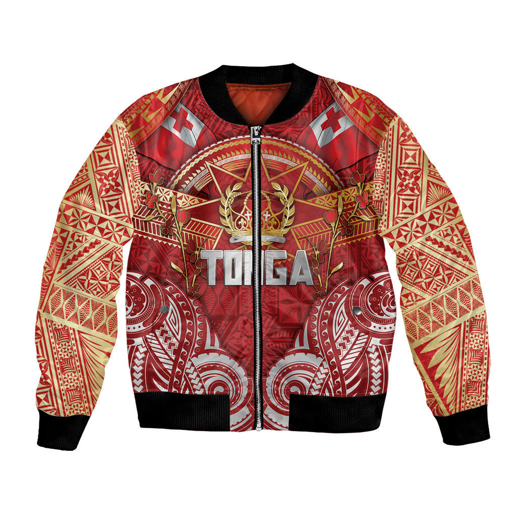 Tonga King's Birthday Bomber Jacket Gold Royal Crown Tribal Patterns