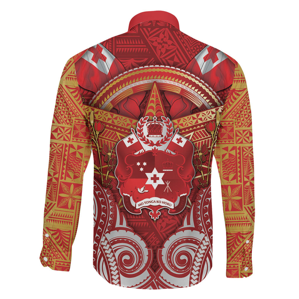 Tonga King's Birthday Family Matching Off The Shoulder Long Sleeve Dress and Hawaiian Shirt Gold Royal Crown Tribal Patterns