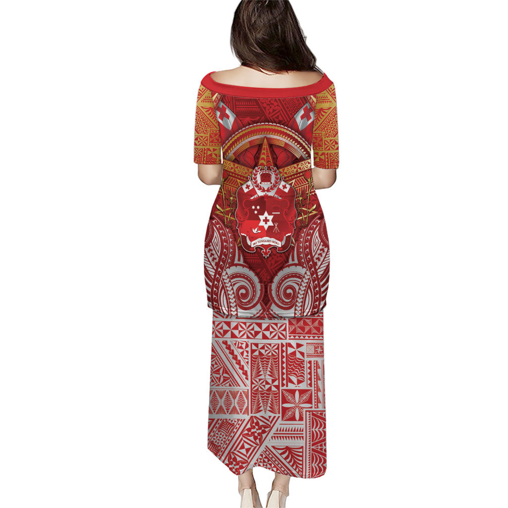 Tonga King's Birthday Family Matching Puletasi and Hawaiian Shirt Gold Royal Crown Tribal Patterns