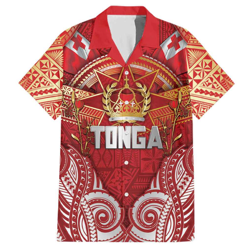 Tonga King's Birthday Family Matching Summer Maxi Dress and Hawaiian Shirt Gold Royal Crown Tribal Patterns