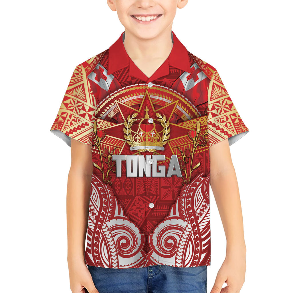 Tonga King's Birthday Kid Hawaiian Shirt Gold Royal Crown Tribal Patterns