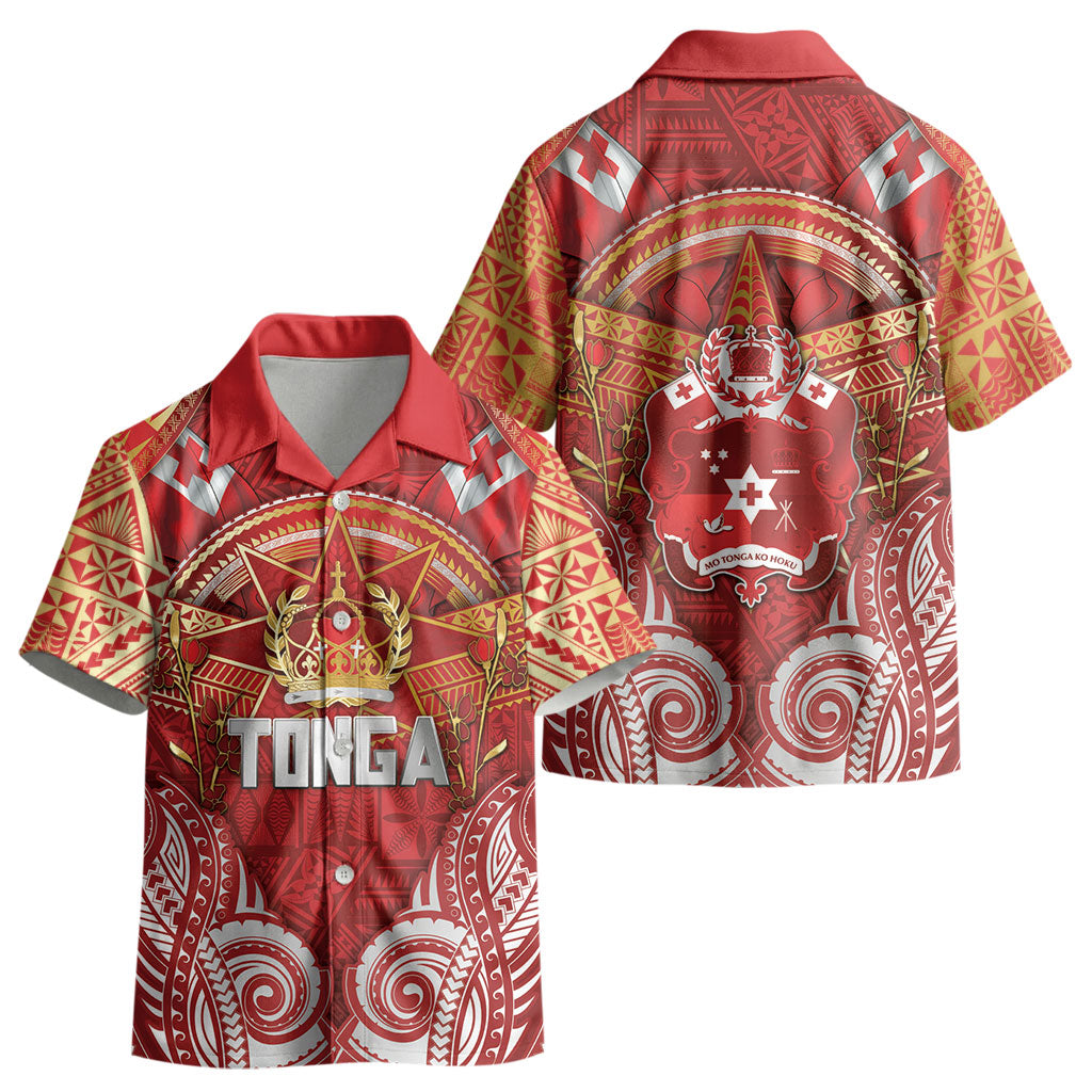 Tonga King's Birthday Kid Hawaiian Shirt Gold Royal Crown Tribal Patterns DT05 - Polynesian Pride