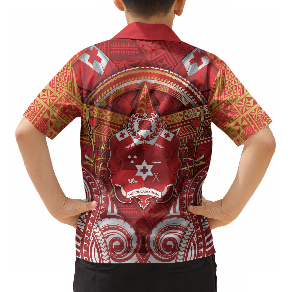 Tonga King's Birthday Kid Hawaiian Shirt Gold Royal Crown Tribal Patterns DT05 - Polynesian Pride