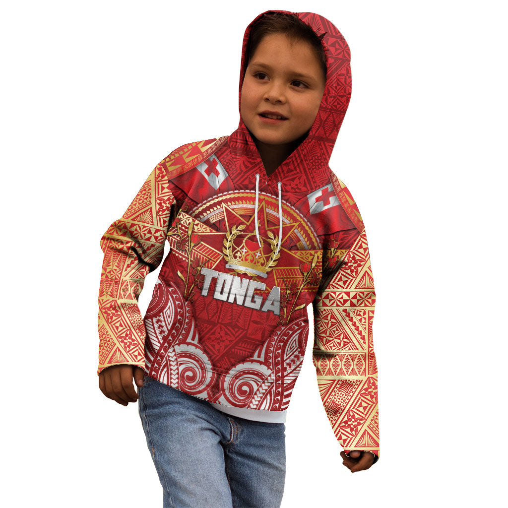 Tonga King's Birthday Kid Hoodie Gold Royal Crown Tribal Patterns