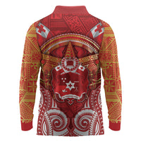 Tonga King's Birthday Long Sleeve Polo Shirt Gold Royal Crown Tribal Patterns