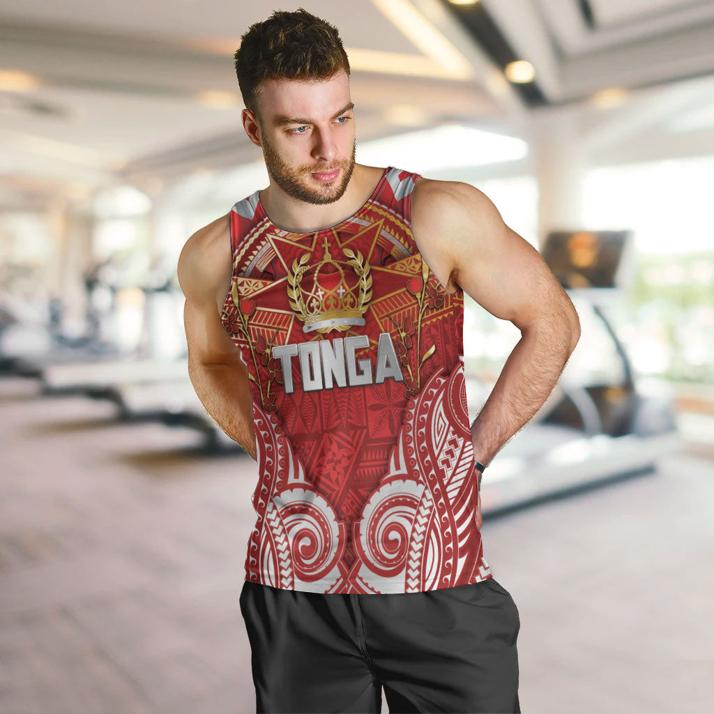 Tonga King's Birthday Men Tank Top Gold Royal Crown Tribal Patterns DT05 Red - Polynesian Pride