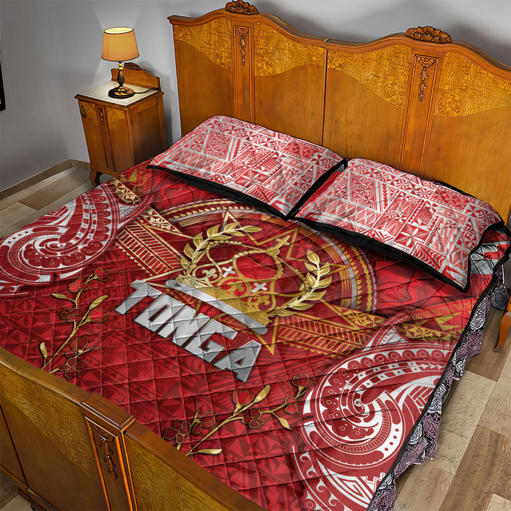 Tonga King's Birthday Quilt Bed Set Gold Royal Crown Tribal Patterns