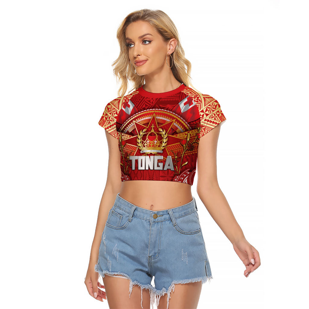 Tonga King's Birthday Raglan Cropped T Shirt Gold Royal Crown Tribal Patterns
