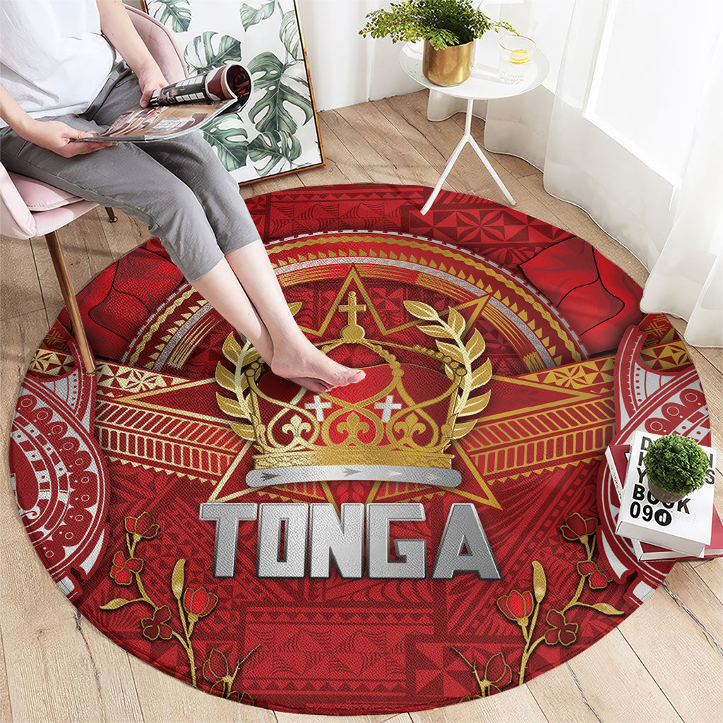 Tonga King's Birthday Round Carpet Gold Royal Crown Tribal Patterns