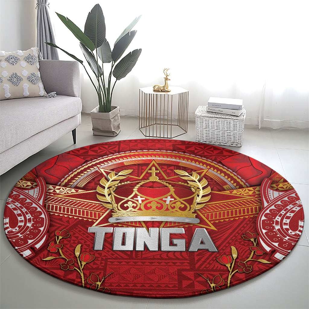 Tonga King's Birthday Round Carpet Gold Royal Crown Tribal Patterns