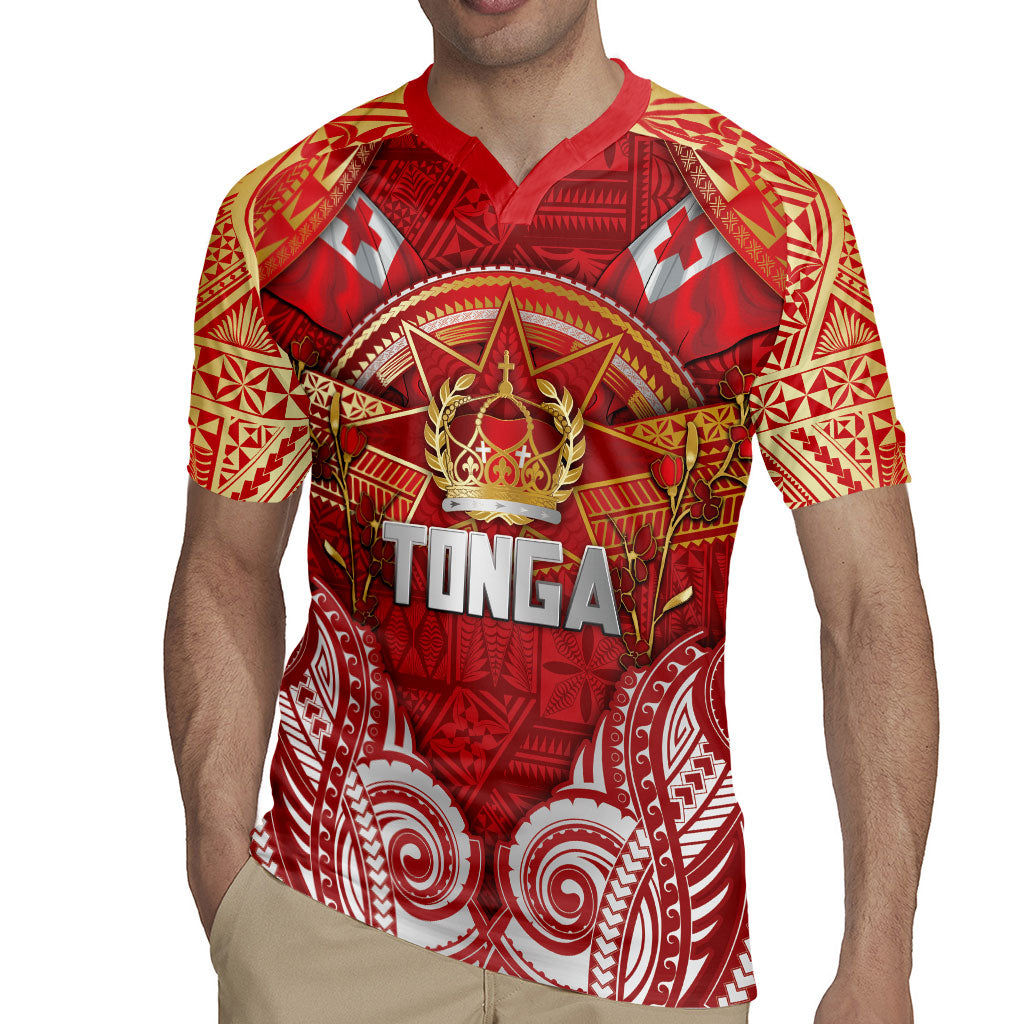 Tonga King's Birthday Rugby Jersey Gold Royal Crown Tribal Patterns