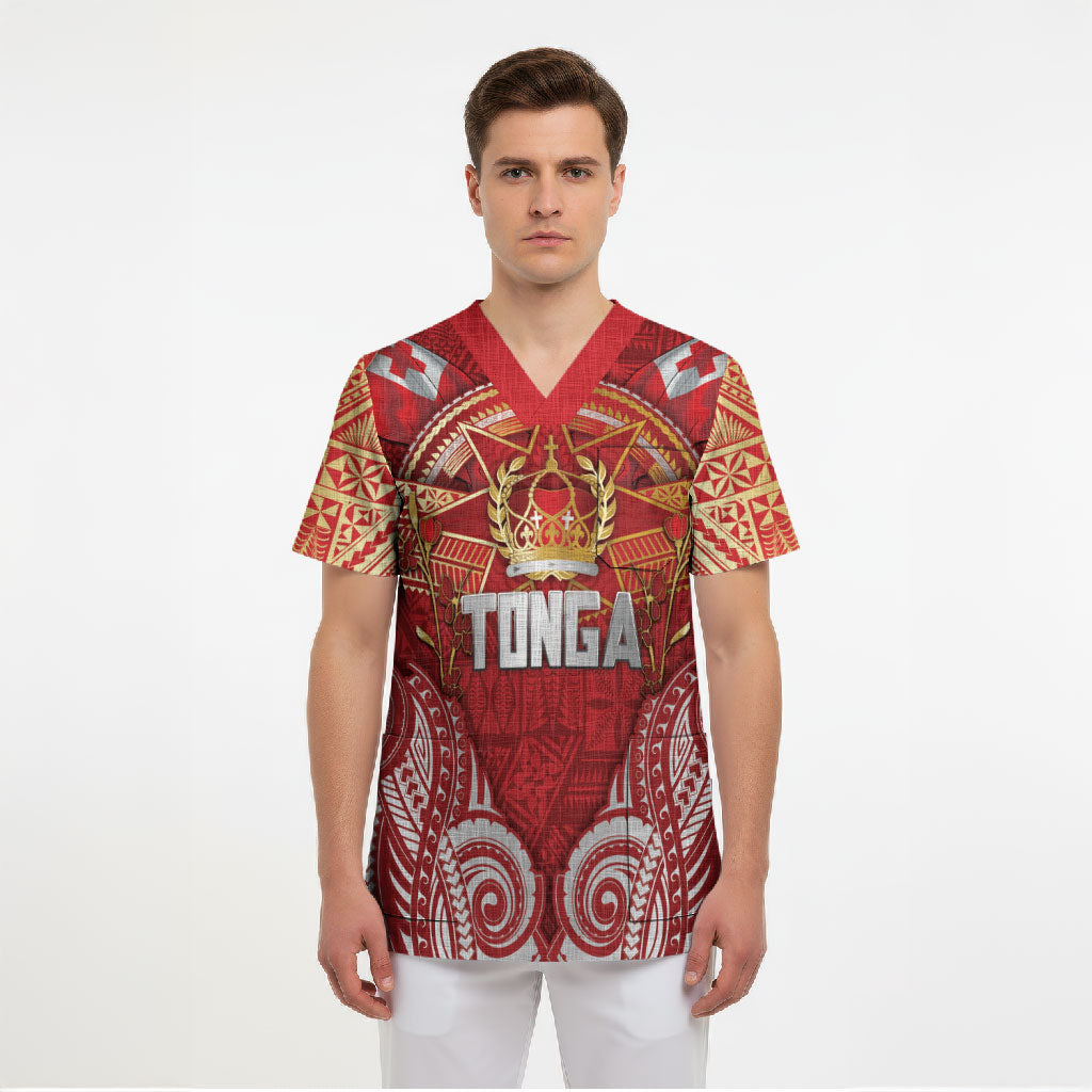 Tonga King's Birthday Scrub Top Gold Royal Crown Tribal Patterns