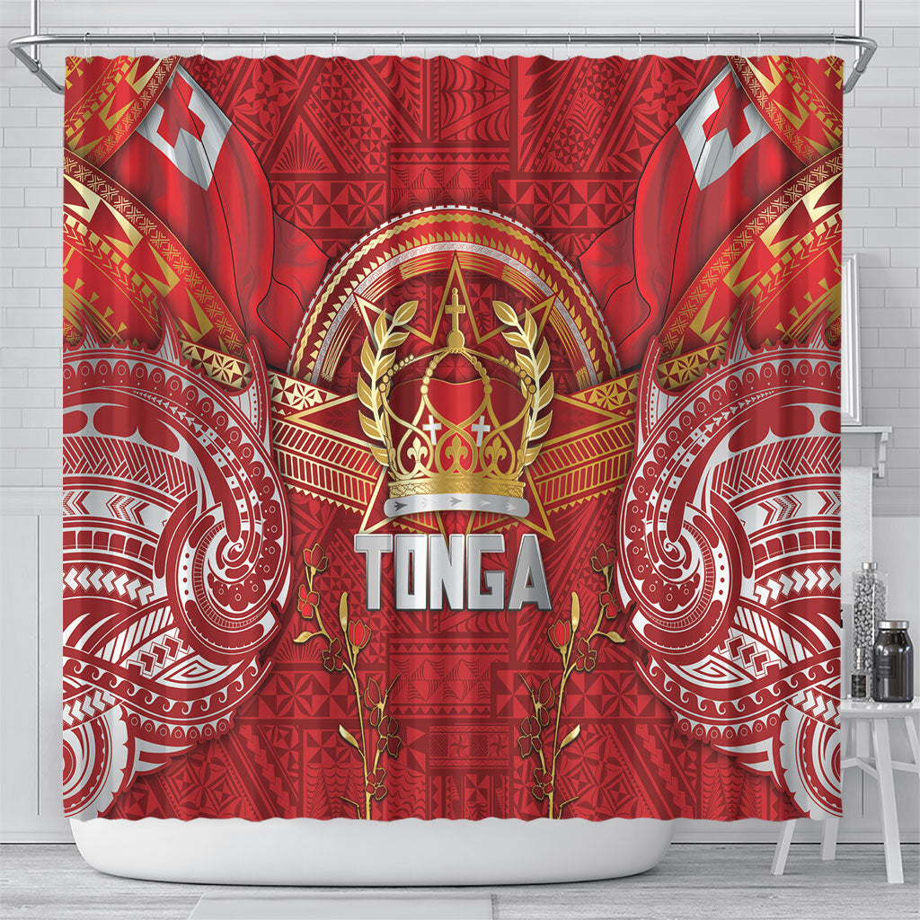 Tonga King's Birthday Shower Curtain Gold Royal Crown Tribal Patterns