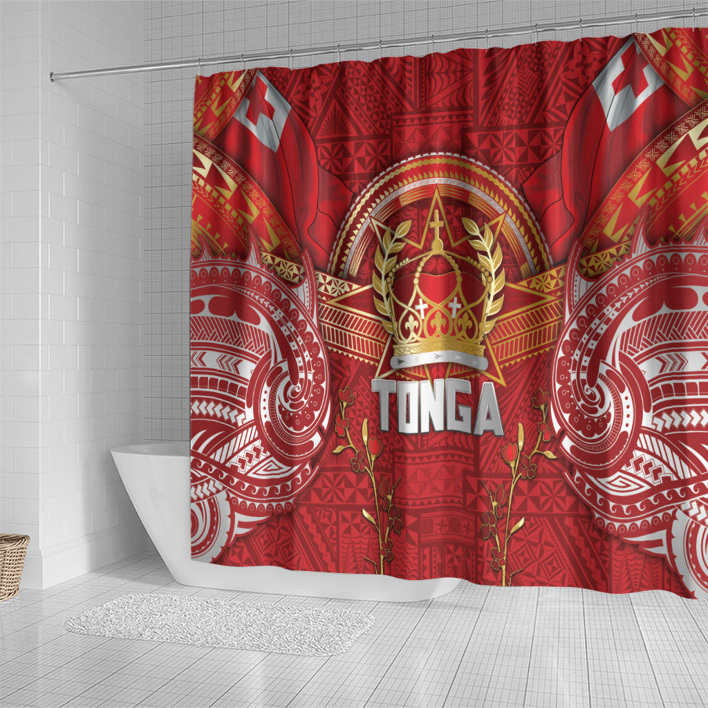 Tonga King's Birthday Shower Curtain Gold Royal Crown Tribal Patterns