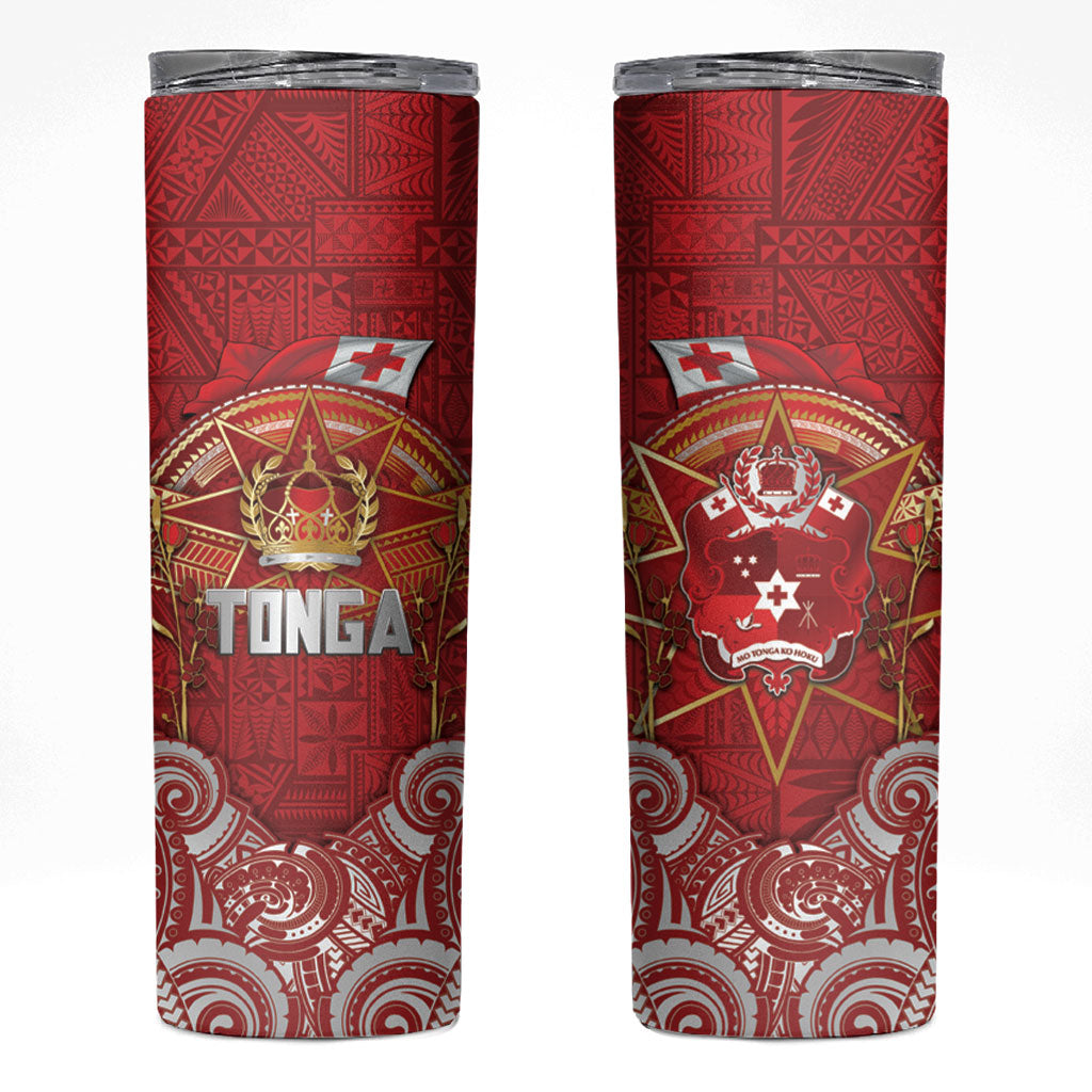 Tonga King's Birthday Skinny Tumbler Gold Royal Crown Tribal Patterns