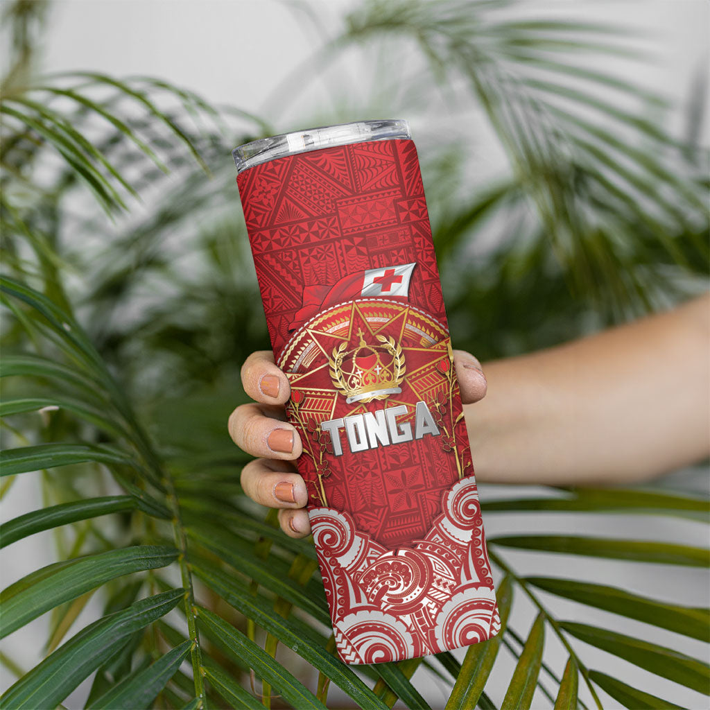 Tonga King's Birthday Skinny Tumbler Gold Royal Crown Tribal Patterns