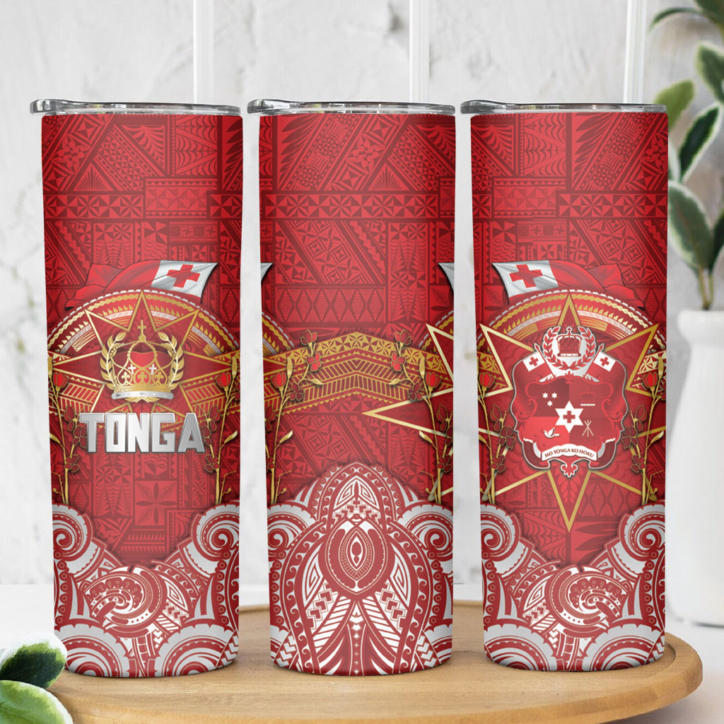 Tonga King's Birthday Skinny Tumbler Gold Royal Crown Tribal Patterns