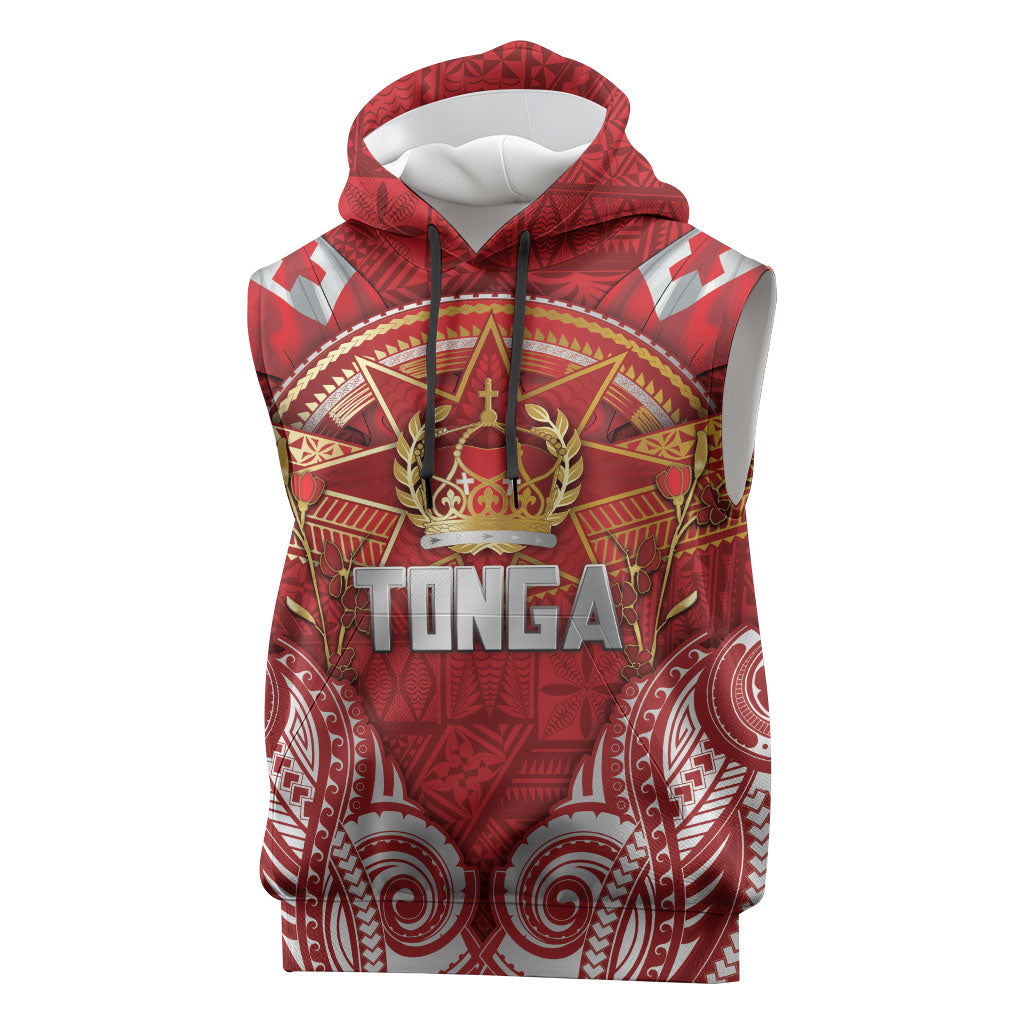 Tonga King's Birthday Sleeveless Hoodie Gold Royal Crown Tribal Patterns