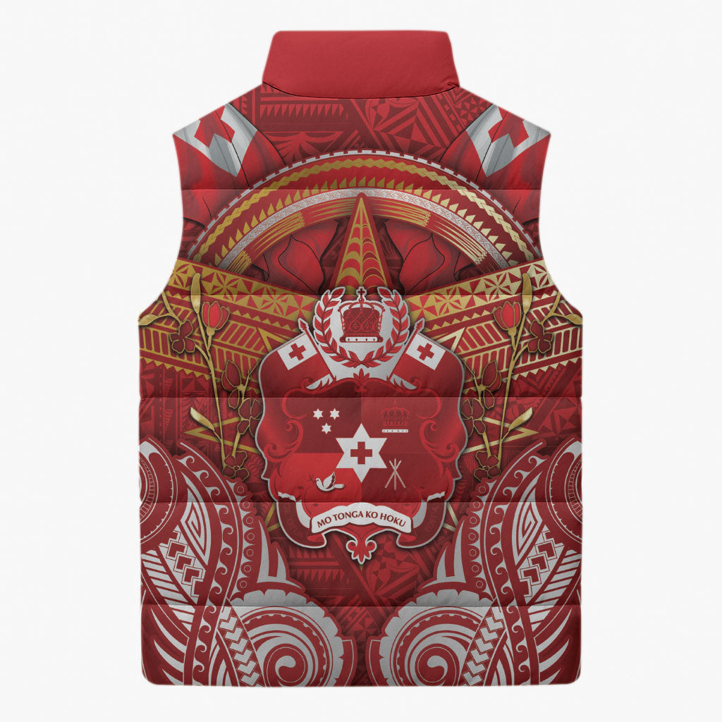 Tonga King's Birthday Sleeveless Puffer Jacket Gold Royal Crown Tribal Patterns