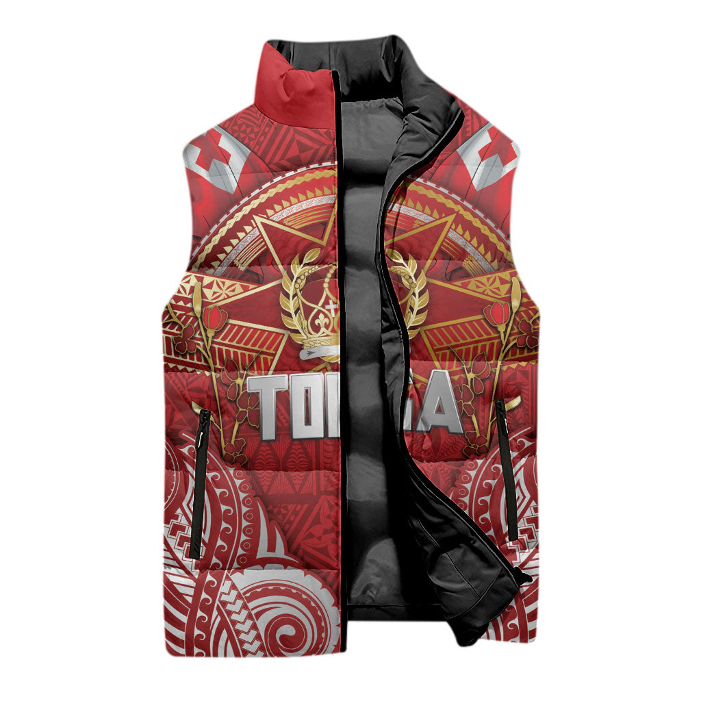 Tonga King's Birthday Sleeveless Puffer Jacket Gold Royal Crown Tribal Patterns