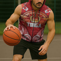Tonga King's Birthday Sleeveless Zip Hoodie Gold Royal Crown Tribal Patterns