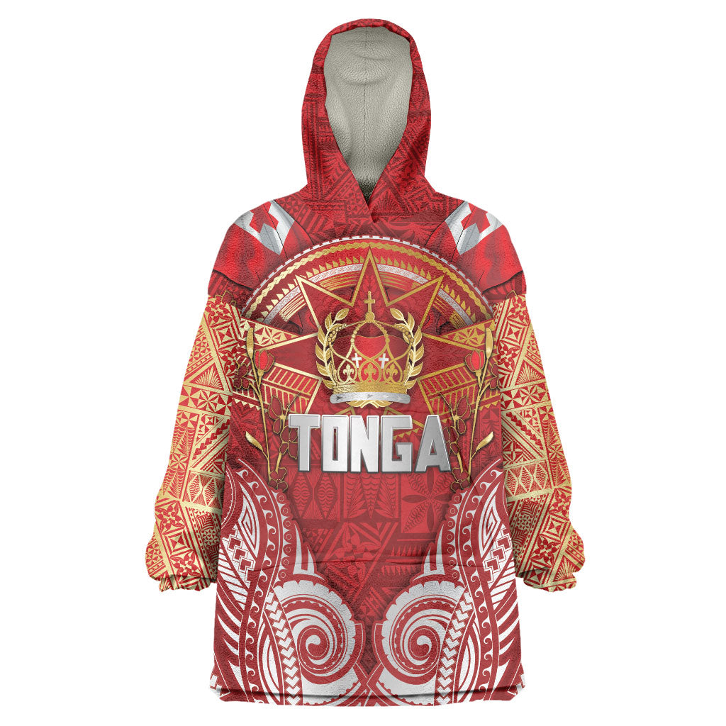 Tonga King's Birthday Wearable Blanket Hoodie Gold Royal Crown Tribal Patterns
