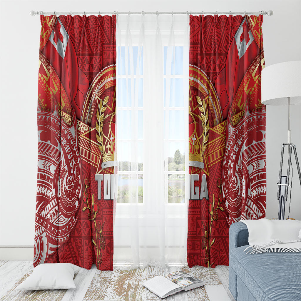 Tonga King's Birthday Window Curtain Gold Royal Crown Tribal Patterns