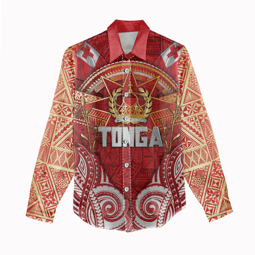 Tonga King's Birthday Women Casual Shirt Gold Royal Crown Tribal Patterns