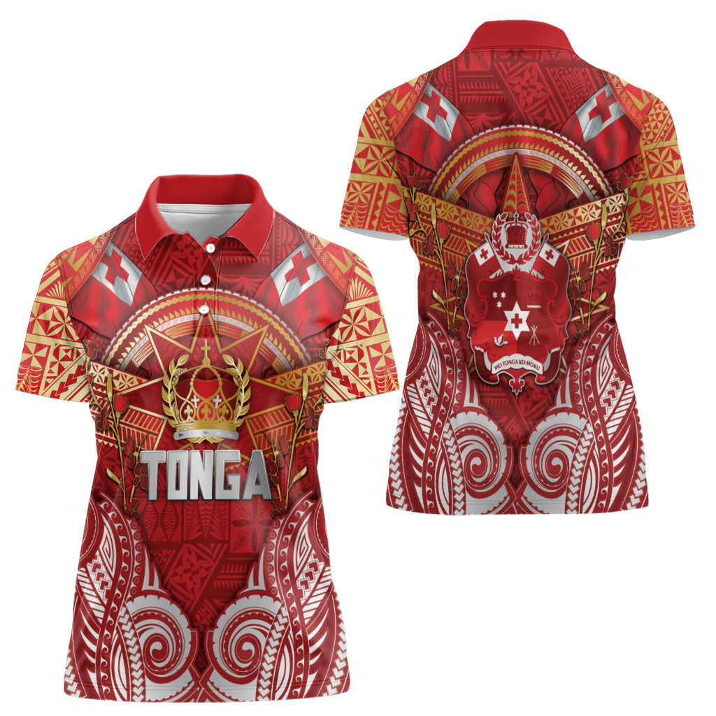 Tonga King's Birthday Women Polo Shirt Gold Royal Crown Tribal Patterns
