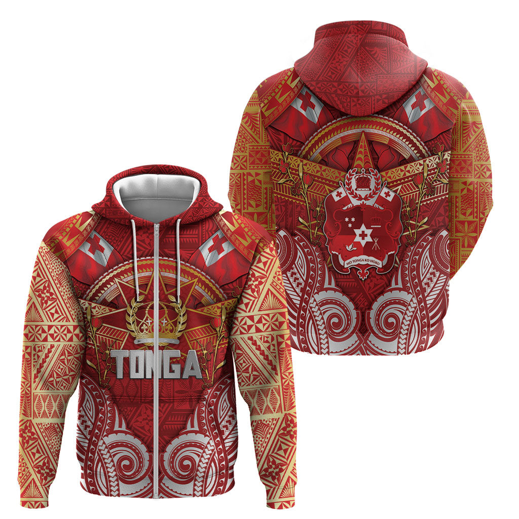 Tonga King's Birthday Zip Hoodie Gold Royal Crown Tribal Patterns