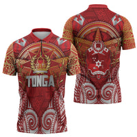Tonga King's Birthday Zipper Polo Shirt Gold Royal Crown Tribal Patterns