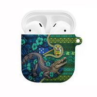 Solomon Islands Independence Day AirPods Case Crocodile Hibiscus Tribal Pattern