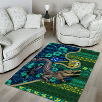 Solomon Islands Independence Day Area Rug Crocodile Hibiscus Tribal Pattern