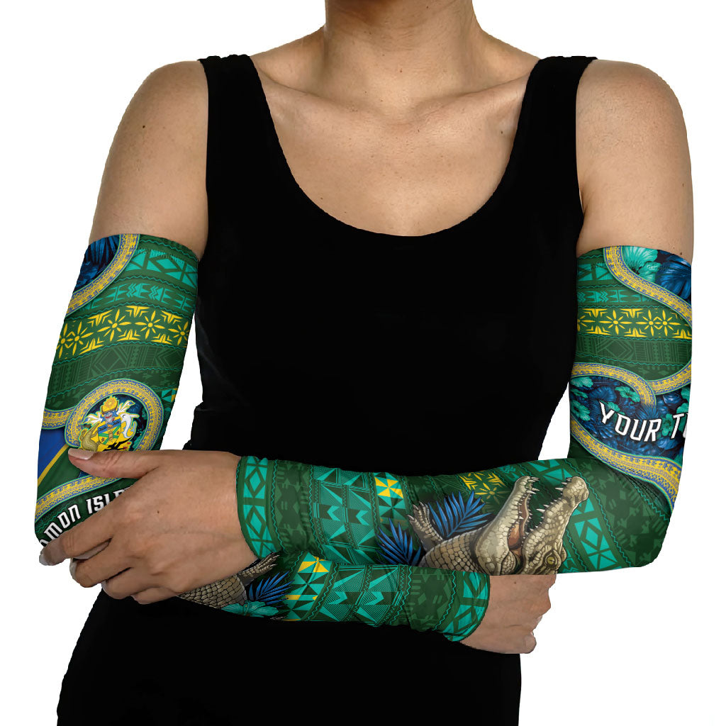 Personalised Solomon Islands Independence Day Arm Sleeves Crocodile Hibiscus Tribal Pattern