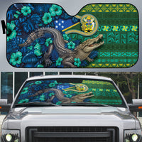 Solomon Islands Independence Day Auto Sun Shade Crocodile Hibiscus Tribal Pattern