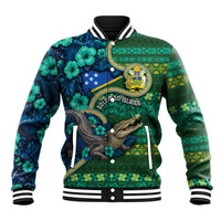 Personalised Solomon Islands Independence Day Baseball Jacket Crocodile Hibiscus Tribal Pattern