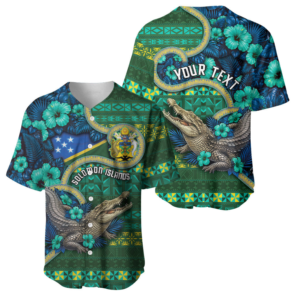 Personalised Solomon Islands Independence Day Baseball Jersey Crocodile Hibiscus Tribal Pattern
