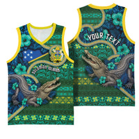 Personalised Solomon Islands Independence Day Basketball Jersey Crocodile Hibiscus Tribal Pattern