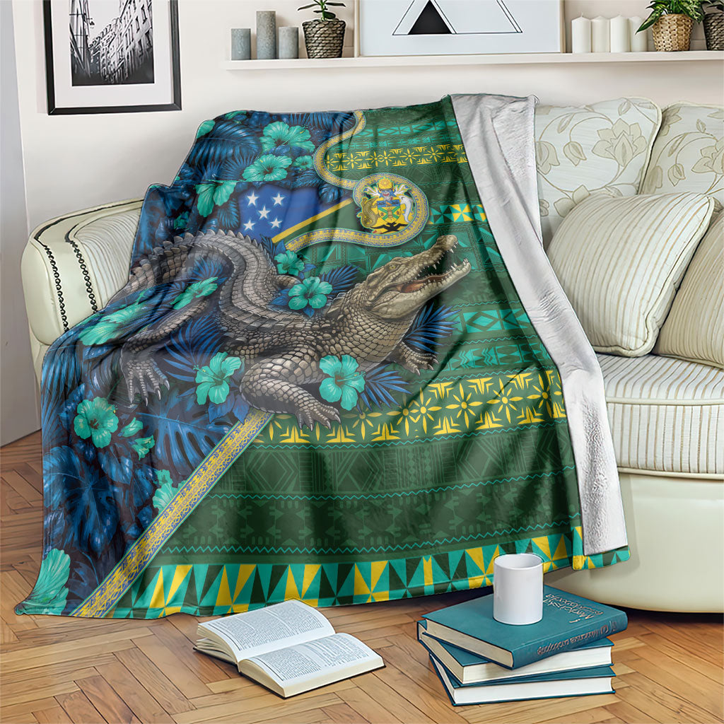 Solomon Islands Independence Day Blanket Crocodile Hibiscus Tribal Pattern DT05 Green - Polynesian Pride