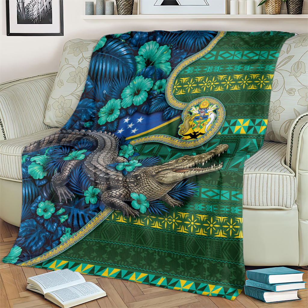 Solomon Islands Independence Day Blanket Crocodile Hibiscus Tribal Pattern