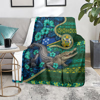 Solomon Islands Independence Day Blanket Crocodile Hibiscus Tribal Pattern