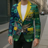 Personalised Solomon Islands Independence Day Blazer Crocodile Hibiscus Tribal Pattern