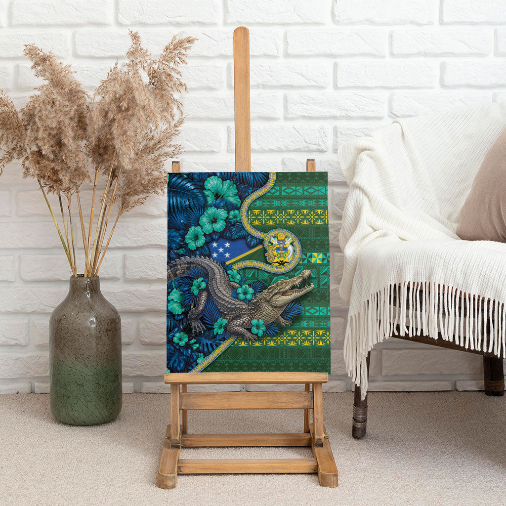 Solomon Islands Independence Day Canvas Wall Art Crocodile Hibiscus Tribal Pattern