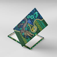 Solomon Islands Independence Day Canvas Wall Art Crocodile Hibiscus Tribal Pattern