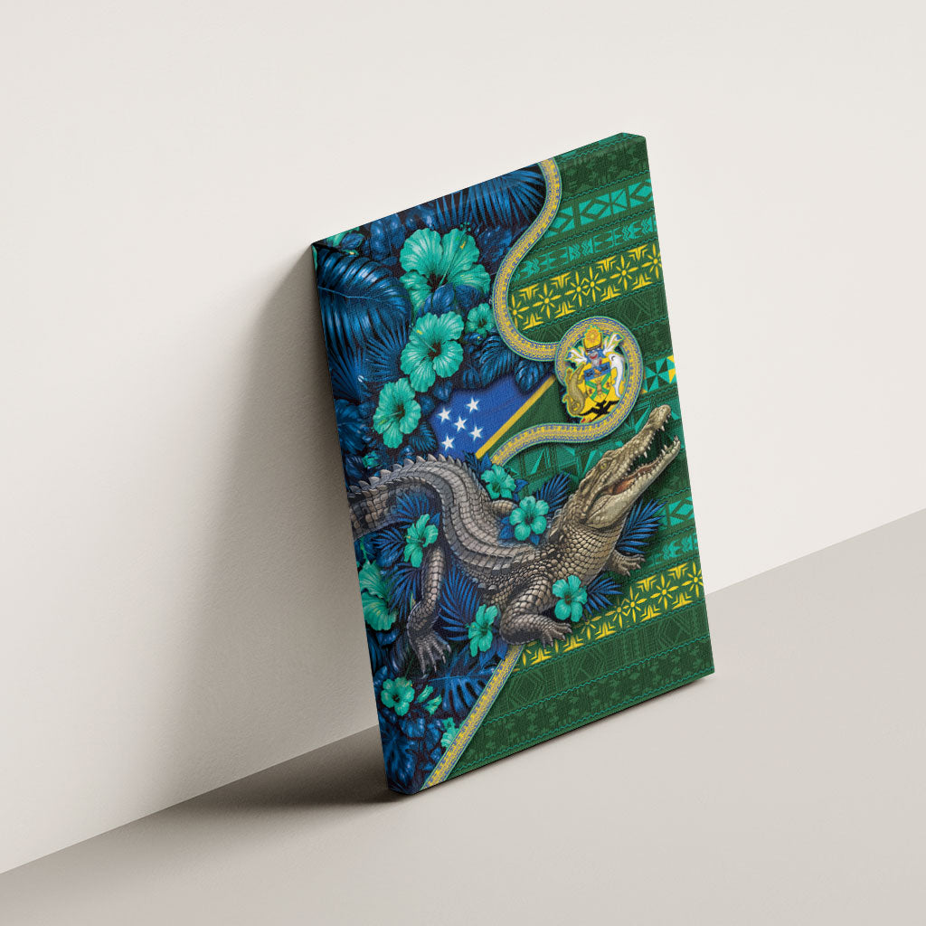 Solomon Islands Independence Day Canvas Wall Art Crocodile Hibiscus Tribal Pattern