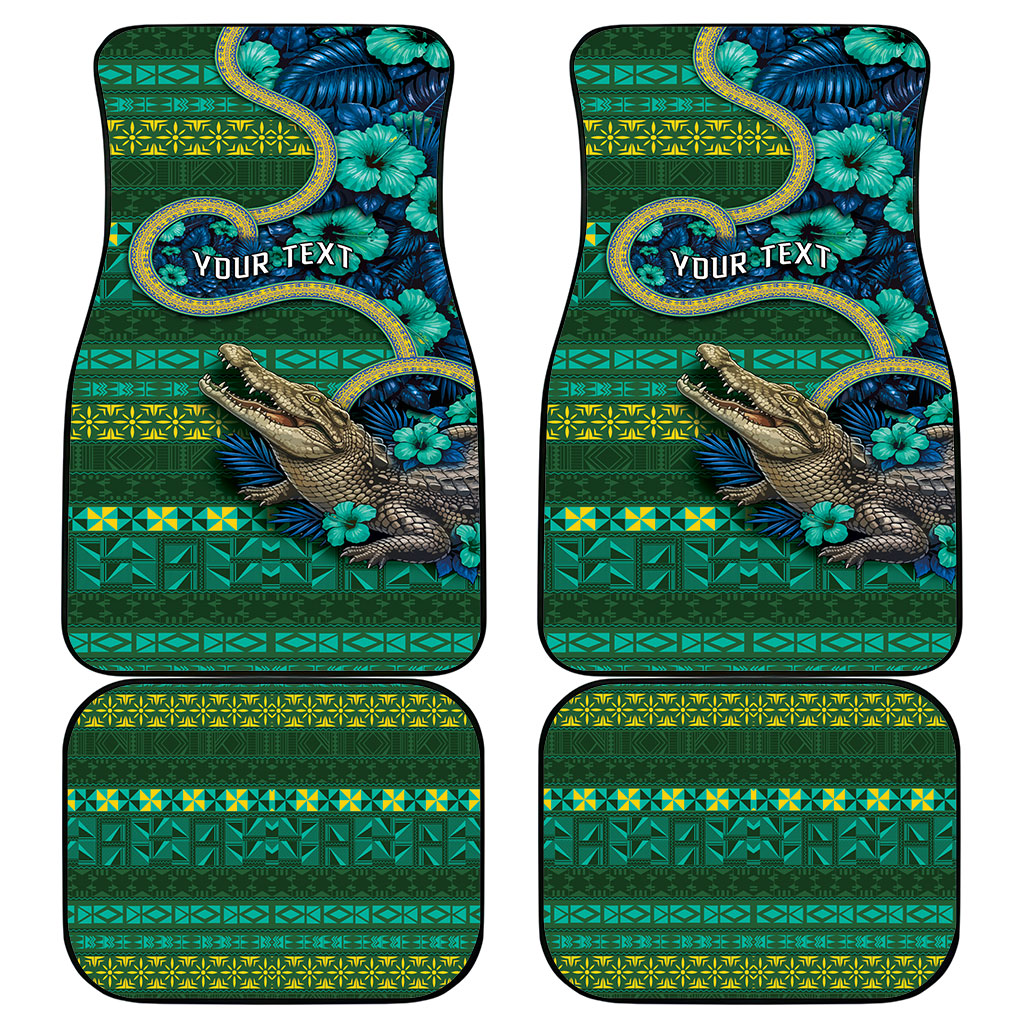 Personalised Solomon Islands Independence Day Car Mats Crocodile Hibiscus Tribal Pattern
