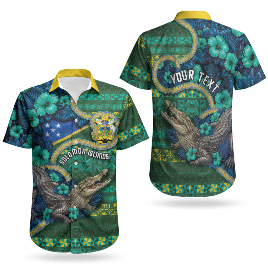 Personalised Solomon Islands Independence Day Couples Matching Off Shoulder Short Dress and Hawaiian Shirt Crocodile Hibiscus Tribal Pattern DT05 - Polynesian Pride